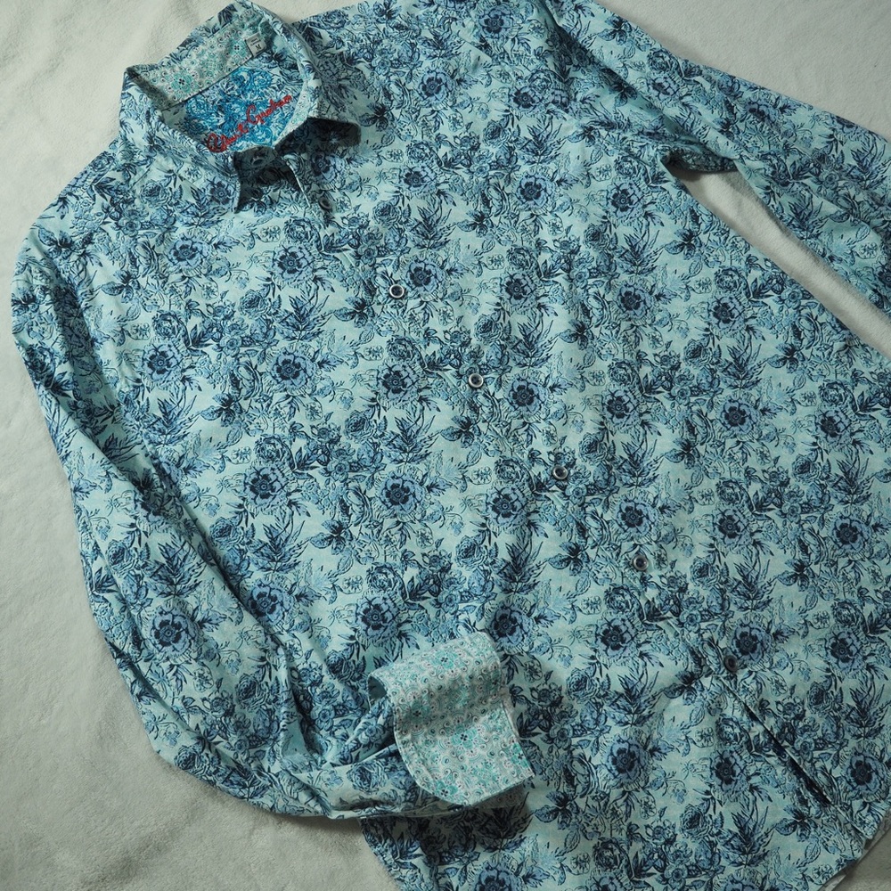 Robert Graham Sz M Blue Floral Long-Sleeve Button-Down Shirt 100% Cotton